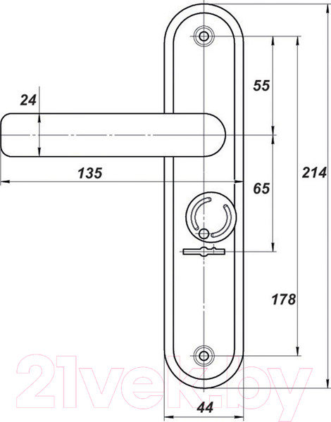 Изображение товара Ручка дверная Меттэм НР 0501 65мм для замков ЗВ 9 901/ЗВ9 902 (медный антик)