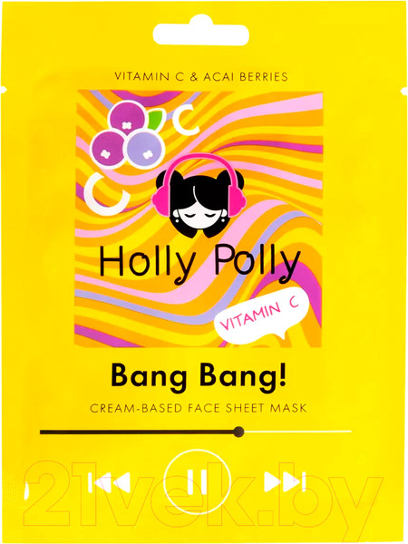 Изображение товара Маска для лица тканевая Holly Polly Bang Bang! с Витамином С и Ягодами Асаи (22г)