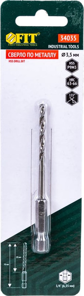 Изображение товара Сверло FIT HSS U-хвостовик 3.5мм / 34035
