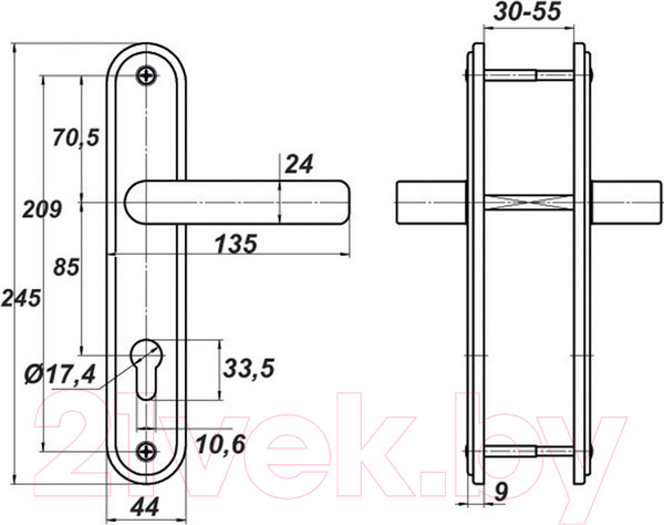 Изображение товара Ручка дверная Меттэм НР 0701 для замков ЗВ4 713/ЗВ4 703 (медный антик)