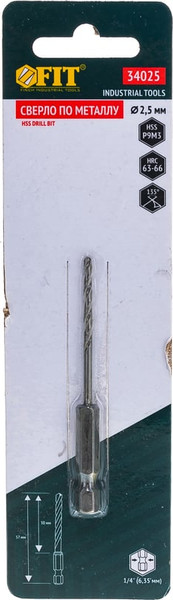 Изображение товара Сверло FIT HSS U-хвостовик 2.5мм / 34025