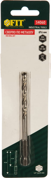 Изображение товара Сверло FIT HSS U-хвостовик 6.0мм / 34060