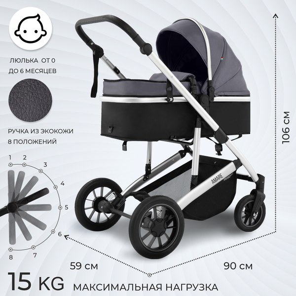 Изображение товара Детская универсальная коляска Sweet Baby Amare 2 в 1 (Grey)