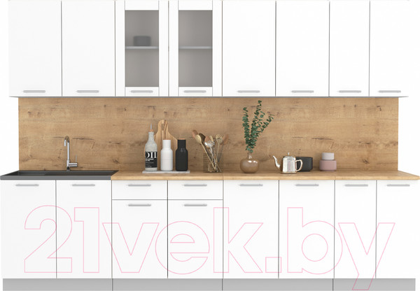 Изображение товара Кухонный гарнитур Интерлиния Мила 30 (белый платинум/белый платинум/дуб бунратти)