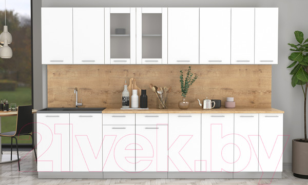 Изображение товара Кухонный гарнитур Интерлиния Мила 30 (белый платинум/белый платинум/дуб бунратти)