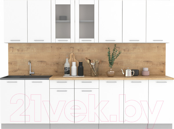 Изображение товара Кухонный гарнитур Интерлиния Мила 28 (белый платинум/белый платинум/дуб бунратти)