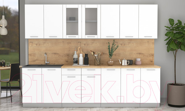 Изображение товара Кухонный гарнитур Интерлиния Мила 28 (белый платинум/белый платинум/дуб бунратти)