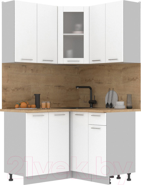 Изображение товара Кухонный гарнитур Интерлиния Мила 12x12 (белый платинум/белый платинум глянец/дуб бунратти)
