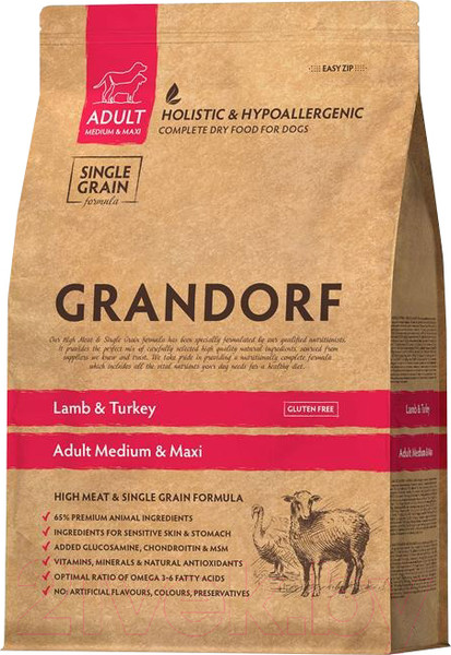 Изображение товара Сухой корм для собак Grandorf Medium&Maxi Breeds Lamb&Turkey (10кг)