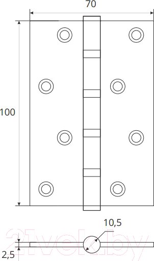 Изображение товара Комплект петель дверных VELA 100x70x2.5-BB4 (2шт, хром)