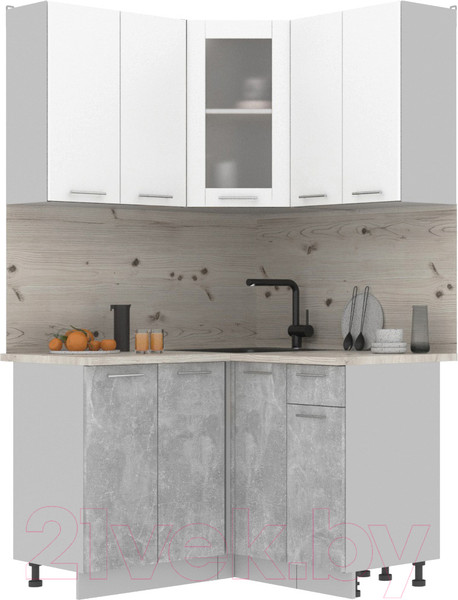 Изображение товара Кухонный гарнитур Интерлиния Мила 12x12 (белый платинум/бетон/бискайская сосна)
