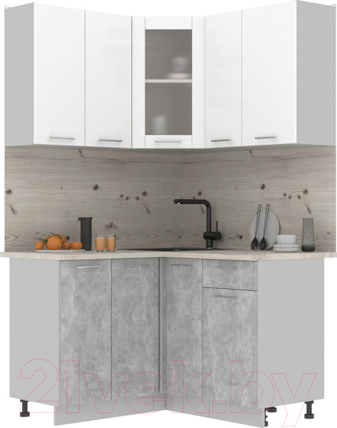 Изображение товара Кухонный гарнитур Интерлиния Мила 12x13 (белый платинум/бетон/бискайская сосна)