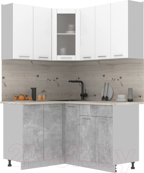 Изображение товара Кухонный гарнитур Интерлиния Мила 12x15 (белый платинум/бетон/бискайская сосна)