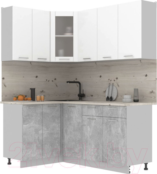 Изображение товара Кухонный гарнитур Интерлиния Мила 12x18 (белый платинум/бетон/бискайская сосна)