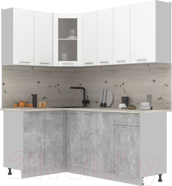 Изображение товара Кухонный гарнитур Интерлиния Мила 12x19 (белый платинум/бетон/бискайская сосна)