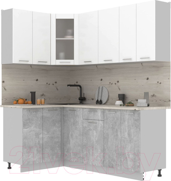 Изображение товара Кухонный гарнитур Интерлиния Мила 12x20 (белый платинум/бетон/бискайская сосна)