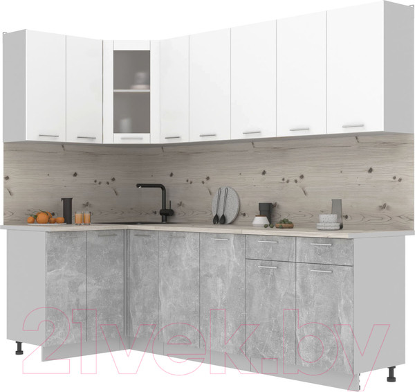 Изображение товара Кухонный гарнитур Интерлиния Мила 12x25 (белый платинум/бетон/бискайская сосна)