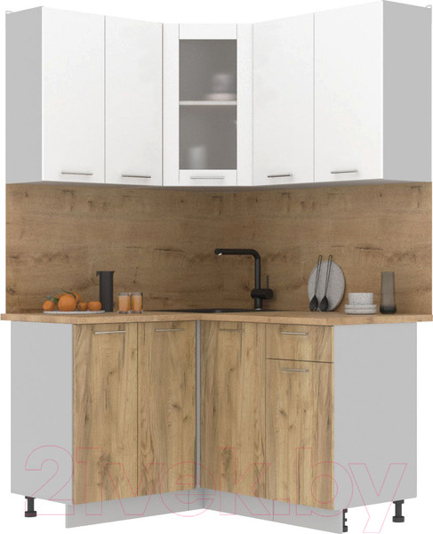 Изображение товара Кухонный гарнитур Интерлиния Мила 12x14 (белый платинум/дуб золотой/дуб бунратти)