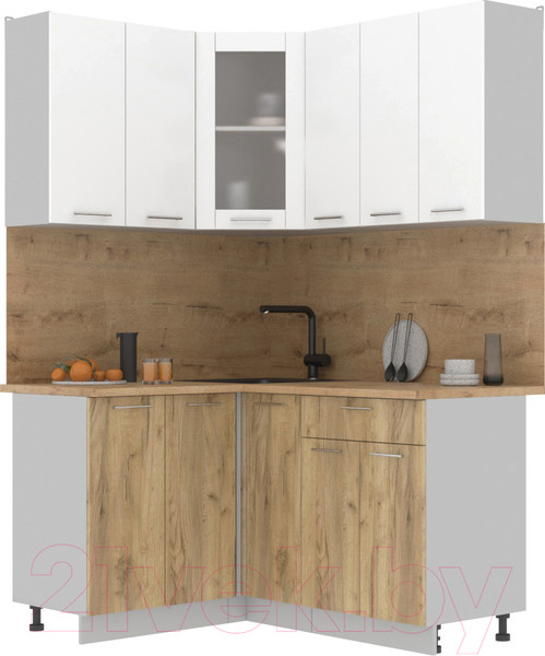 Изображение товара Кухонный гарнитур Интерлиния Мила 12x15 (белый платинум/дуб золотой/дуб бунратти)