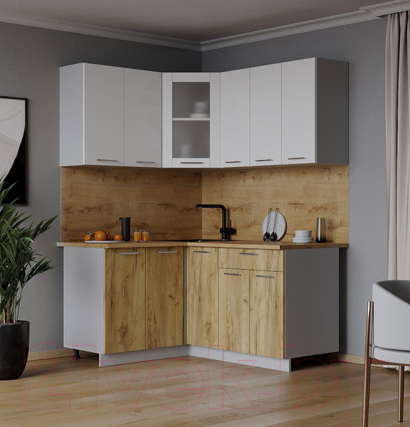 Изображение товара Кухонный гарнитур Интерлиния Мила 12x15 (белый платинум/дуб золотой/дуб бунратти)