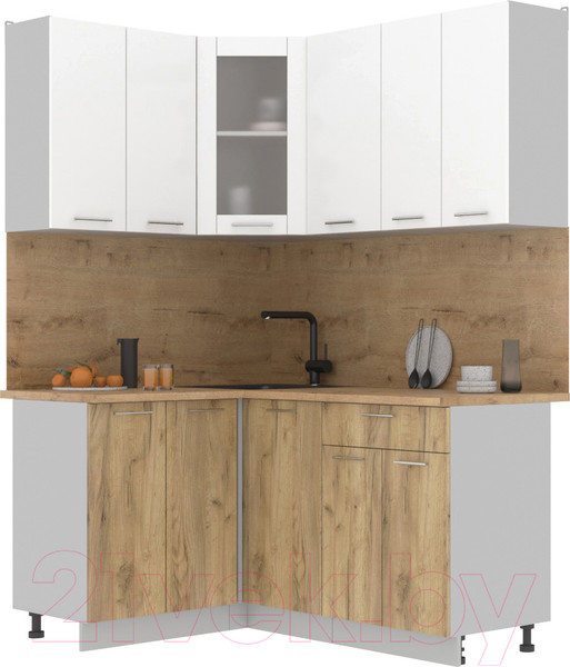 Изображение товара Кухонный гарнитур Интерлиния Мила 12x16 (белый платинум/дуб золотой/дуб бунратти)
