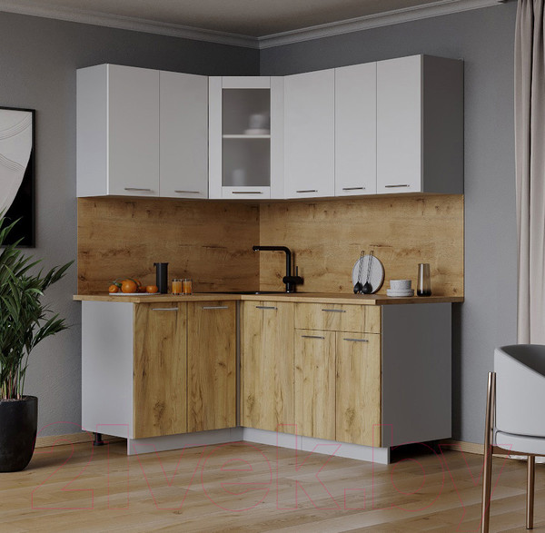 Изображение товара Кухонный гарнитур Интерлиния Мила 12x16 (белый платинум/дуб золотой/дуб бунратти)