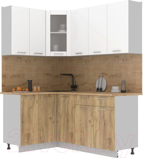 Изображение товара Кухонный гарнитур Интерлиния Мила 12x18 (белый платинум/дуб золотой/дуб бунратти)