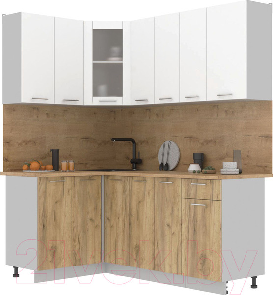 Изображение товара Кухонный гарнитур Интерлиния Мила 12x19 (белый платинум/дуб золотой/дуб бунратти)