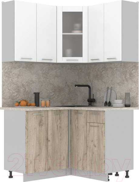 Изображение товара Кухонный гарнитур Интерлиния Мила 12x12 (белый платинум/дуб серый/опал светлый)
