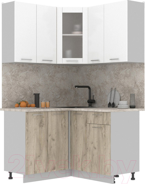 Изображение товара Кухонный гарнитур Интерлиния Мила 12x13 (белый платинум/дуб серый/опал светлый)