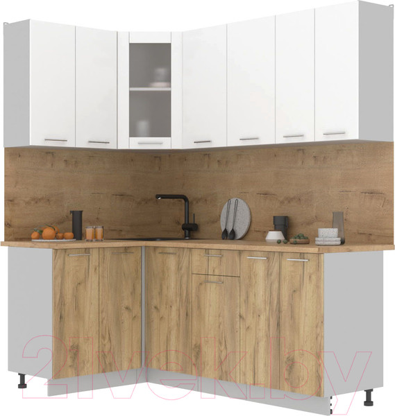 Изображение товара Кухонный гарнитур Интерлиния Мила 12x20 (белый платинум/дуб золотой/дуб бунратти)