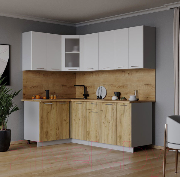 Изображение товара Кухонный гарнитур Интерлиния Мила 12x20 (белый платинум/дуб золотой/дуб бунратти)