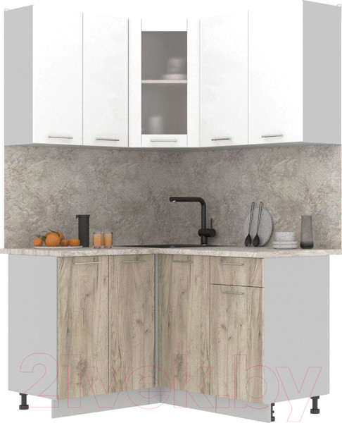Изображение товара Кухонный гарнитур Интерлиния Мила 12x14 (белый платинум/дуб серый/опал светлый)