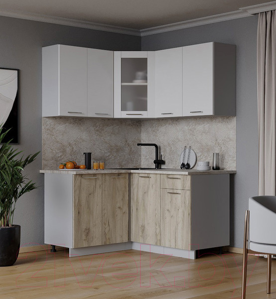 Изображение товара Кухонный гарнитур Интерлиния Мила 12x14 (белый платинум/дуб серый/опал светлый)