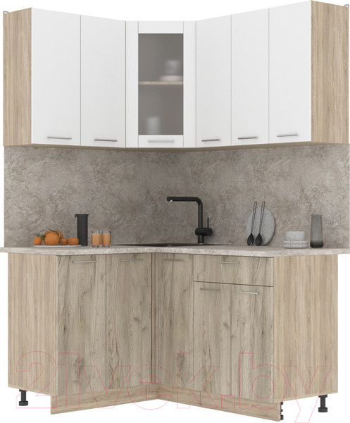 Изображение товара Кухонный гарнитур Интерлиния Мила 12x15 (белый платинум/дуб серый/опал светлый)