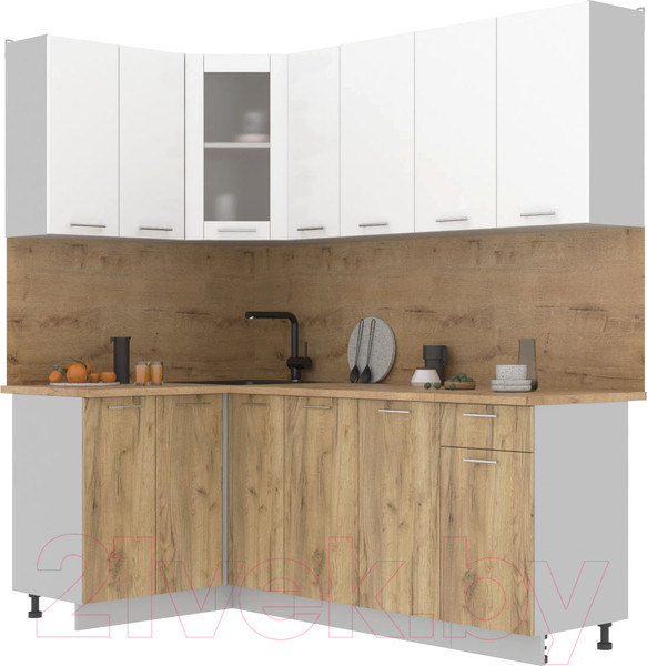 Изображение товара Кухонный гарнитур Интерлиния Мила 12x21 (белый платинум/дуб золотой/дуб бунратти)