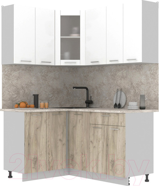 Изображение товара Кухонный гарнитур Интерлиния Мила 12x16 (белый платинум/дуб серый/опал светлый)
