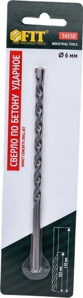 Изображение товара Сверло FIT Победитовое ударное трехгранный хвостовик 6x150мм / 34550