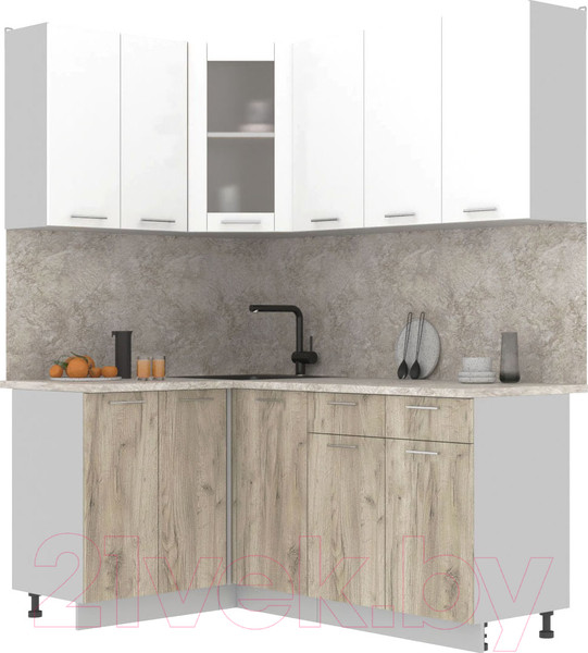 Изображение товара Кухонный гарнитур Интерлиния Мила 12x18 (белый платинум/дуб серый/опал светлый)