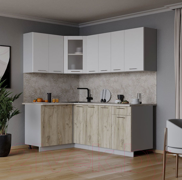 Изображение товара Кухонный гарнитур Интерлиния Мила 12x19 (белый платинум/дуб серый/опал светлый)