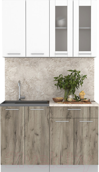 Изображение товара Кухонный гарнитур Интерлиния Мила 12 (белый платинум/дуб серый/опал светлый)