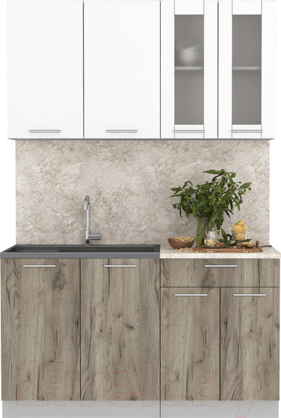Изображение товара Кухонный гарнитур Интерлиния Мила 14 (белый платинум/дуб серый/опал светлый)