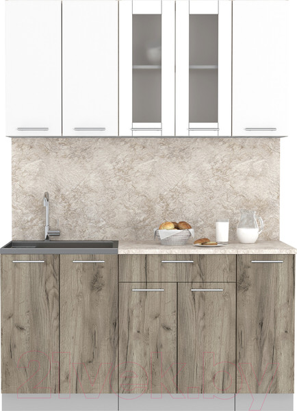 Изображение товара Кухонный гарнитур Интерлиния Мила 15 (белый платинум/дуб серый/опал светлый)