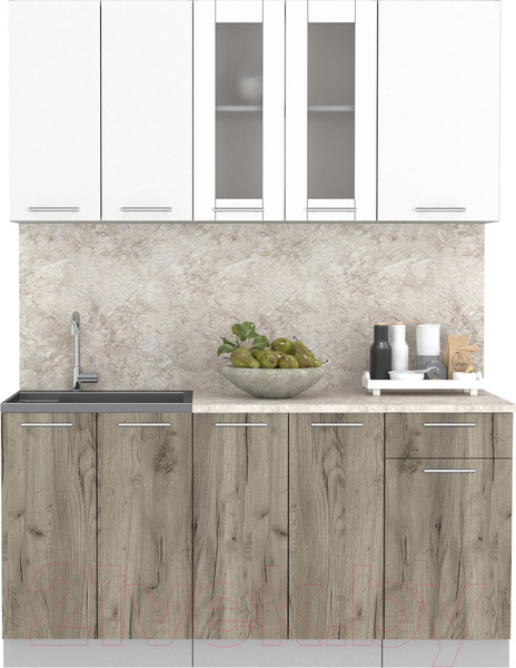 Изображение товара Кухонный гарнитур Интерлиния Мила 16-60 (белый платинум/дуб серый/опал светлый)