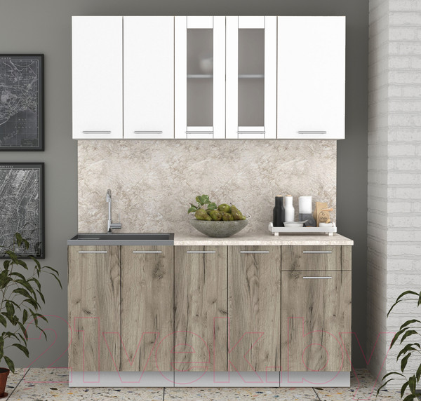 Изображение товара Кухонный гарнитур Интерлиния Мила 16-60 (белый платинум/дуб серый/опал светлый)