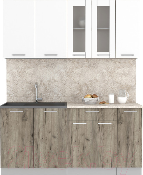 Изображение товара Кухонный гарнитур Интерлиния Мила 17 (белый платинум/дуб серый/опал светлый)