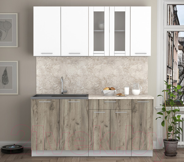 Изображение товара Кухонный гарнитур Интерлиния Мила 17 (белый платинум/дуб серый/опал светлый)