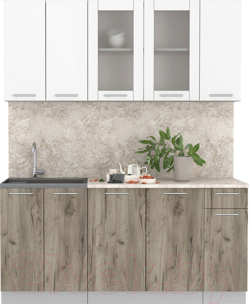 Изображение товара Кухонный гарнитур Интерлиния Мила 17-60 (белый платинум/дуб серый/опал светлый)