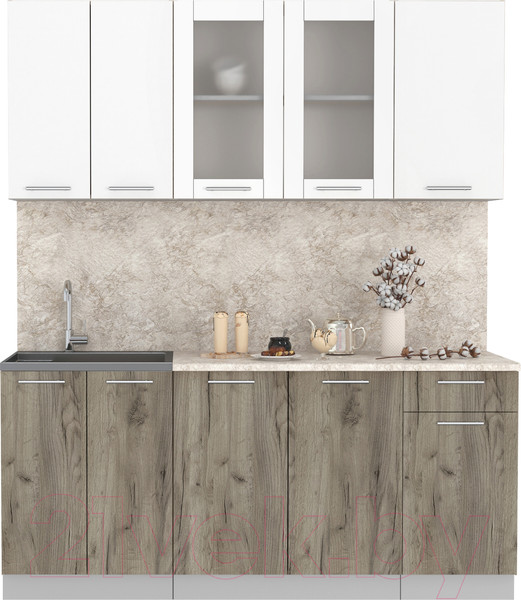 Изображение товара Кухонный гарнитур Интерлиния Мила 18-60 (белый платинум/дуб серый/опал светлый)