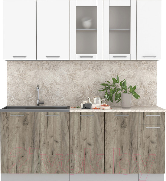 Изображение товара Кухонный гарнитур Интерлиния Мила 19 (белый платинум/дуб серый/опал светлый)